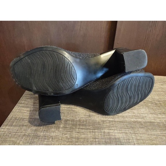 CP Black Open Toed Heels Size 9M Rita Peep toe textile sock block heel Holiday - Picture 5 of 9